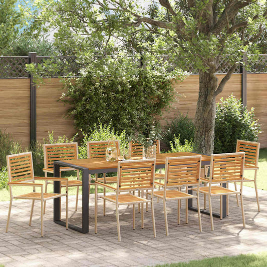vidaXL Garden Dining Set 9 pcs Beige and Brown Poly Rattan