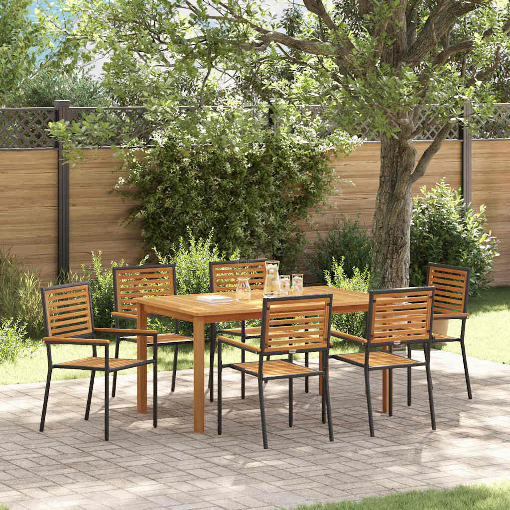 vidaXL Garden Dining Set 7 pcs Black Solid Acacia Wood