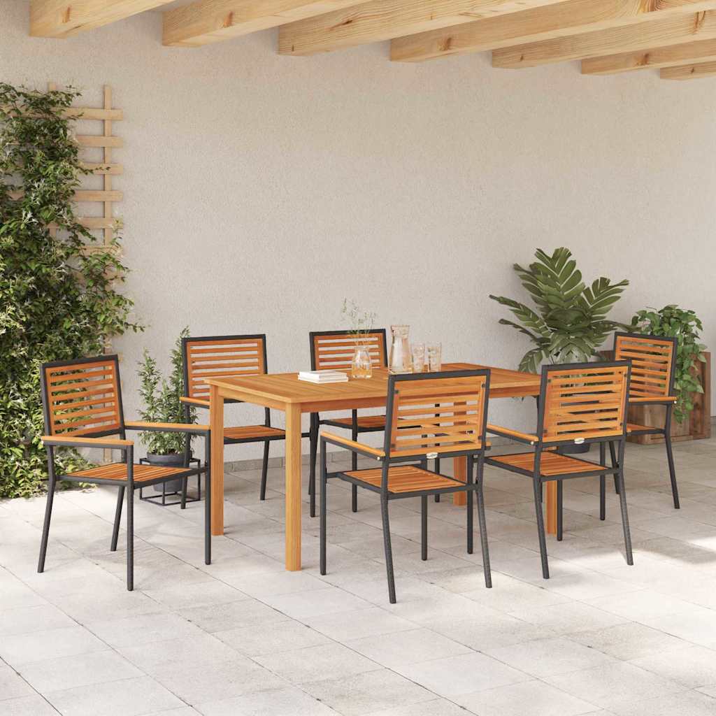 vidaXL Garden Dining Set 7 pcs Black Solid Acacia Wood