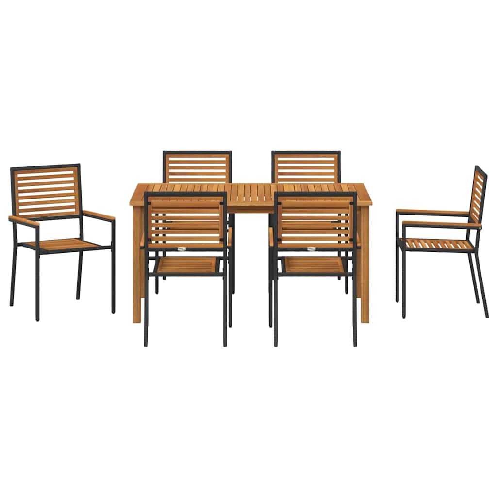vidaXL Garden Dining Set 7 pcs Black Solid Acacia Wood