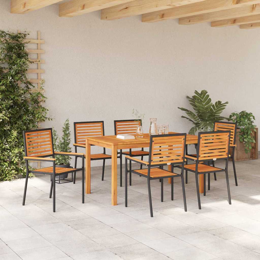 vidaXL Garden Dining Set 7 pcs Black Solid Acacia Wood