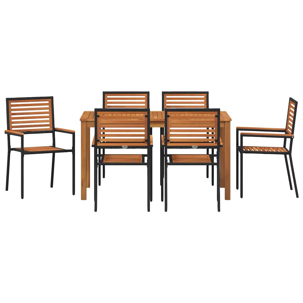 vidaXL Garden Dining Set 7 pcs Black Solid Acacia Wood