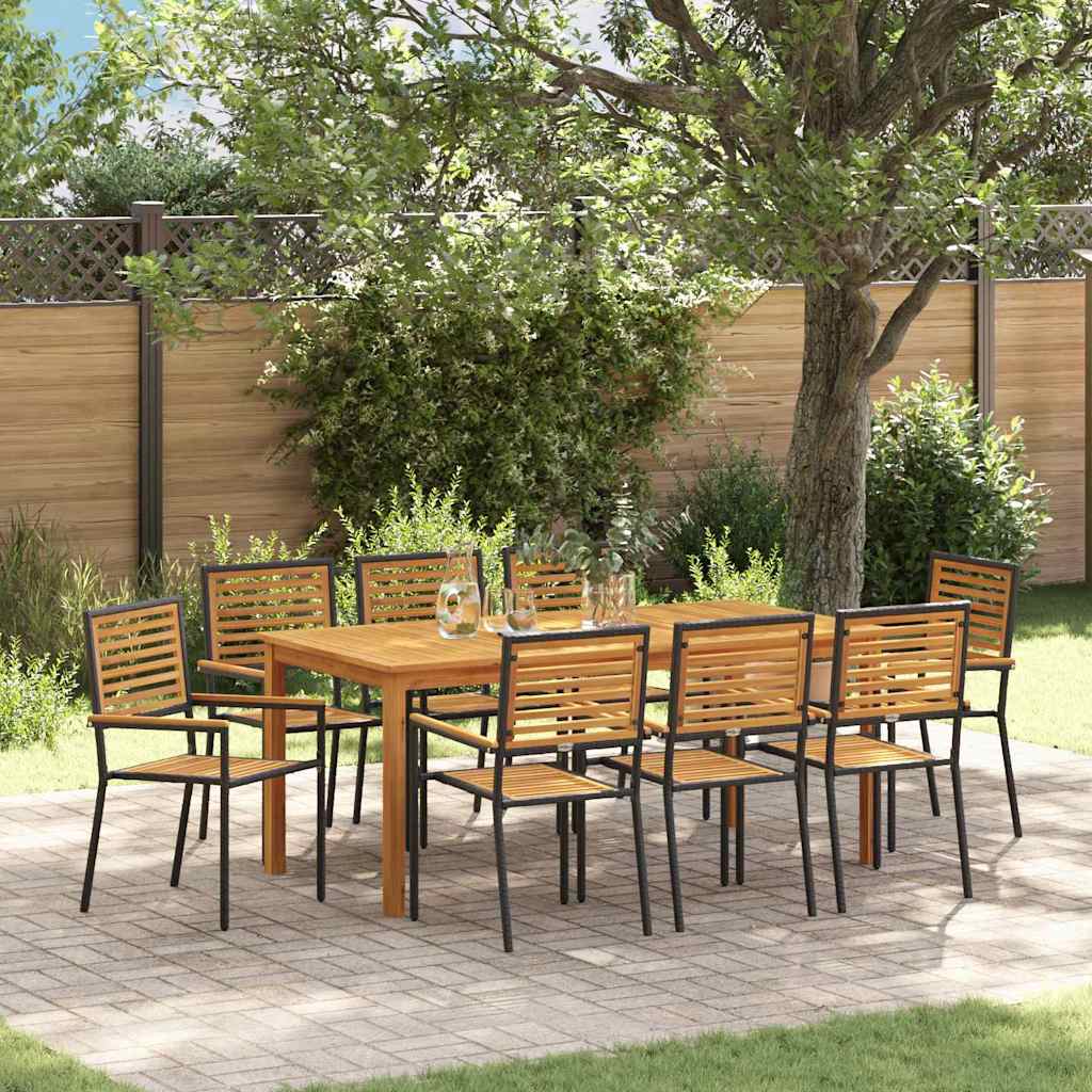 vidaXL Garden Dining Set 9 pcs Black Solid Acacia Wood
