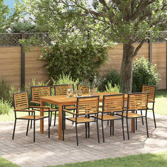vidaXL Garden Dining Set 9 pcs Black Solid Acacia Wood