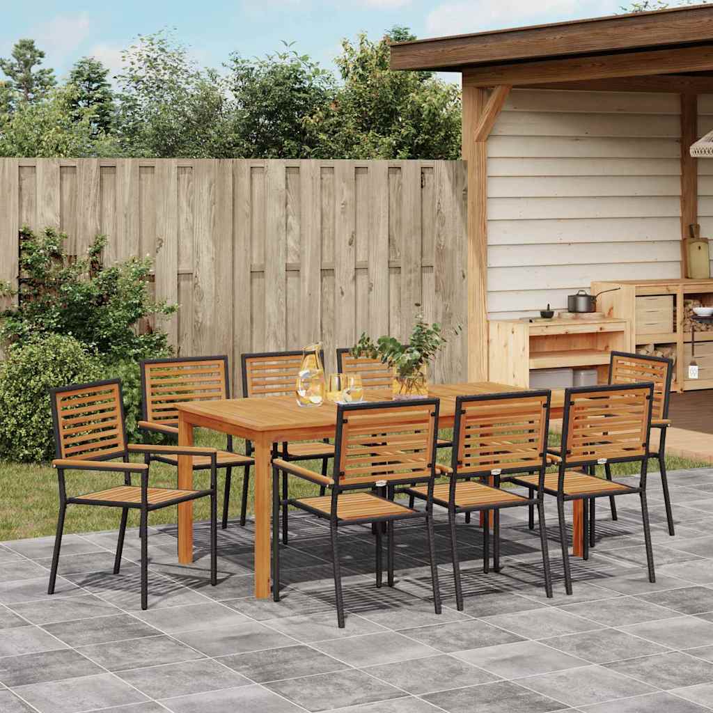 vidaXL Garden Dining Set 9 pcs Black Solid Acacia Wood