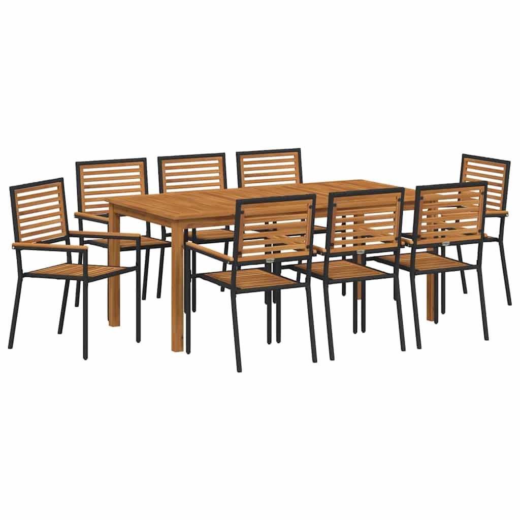 vidaXL Garden Dining Set 9 pcs Black Solid Acacia Wood