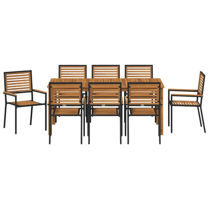 vidaXL Garden Dining Set 9 pcs Black Solid Acacia Wood