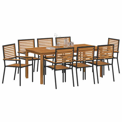vidaXL Garden Dining Set 9 pcs Black Solid Acacia Wood