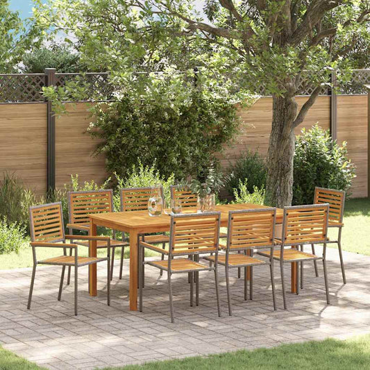 vidaXL Garden Dining Set 9 pcs Grey Solid Acacia Wood