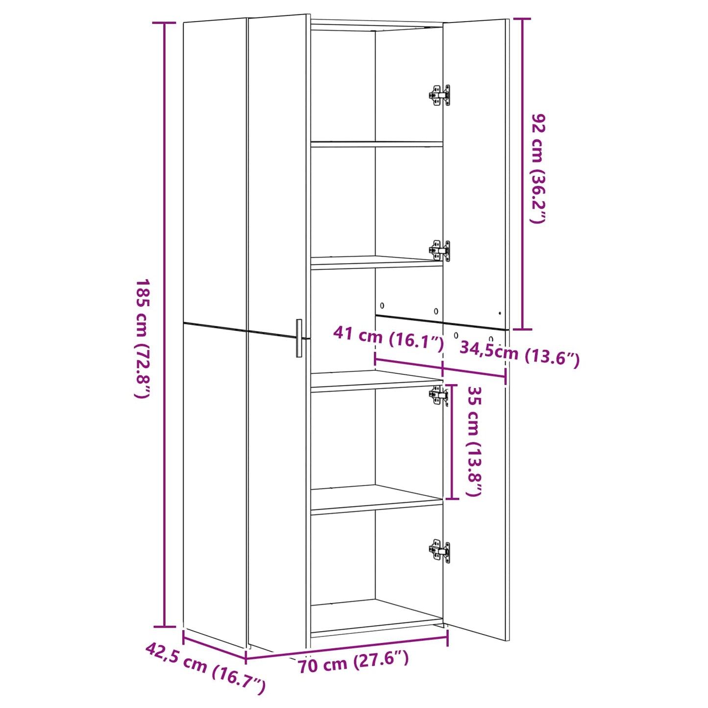 vidaXL Highboard Artisan Oak 70 x 42.5 x 185 cm