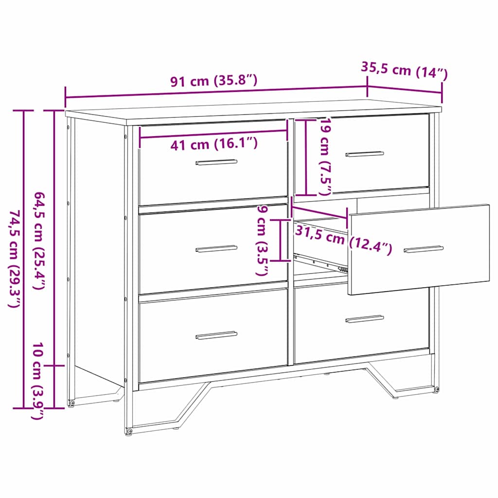 vidaXL Chest of Drawers 2 pcs Artisan Oak 91 x 35.5 x 74.5 cm