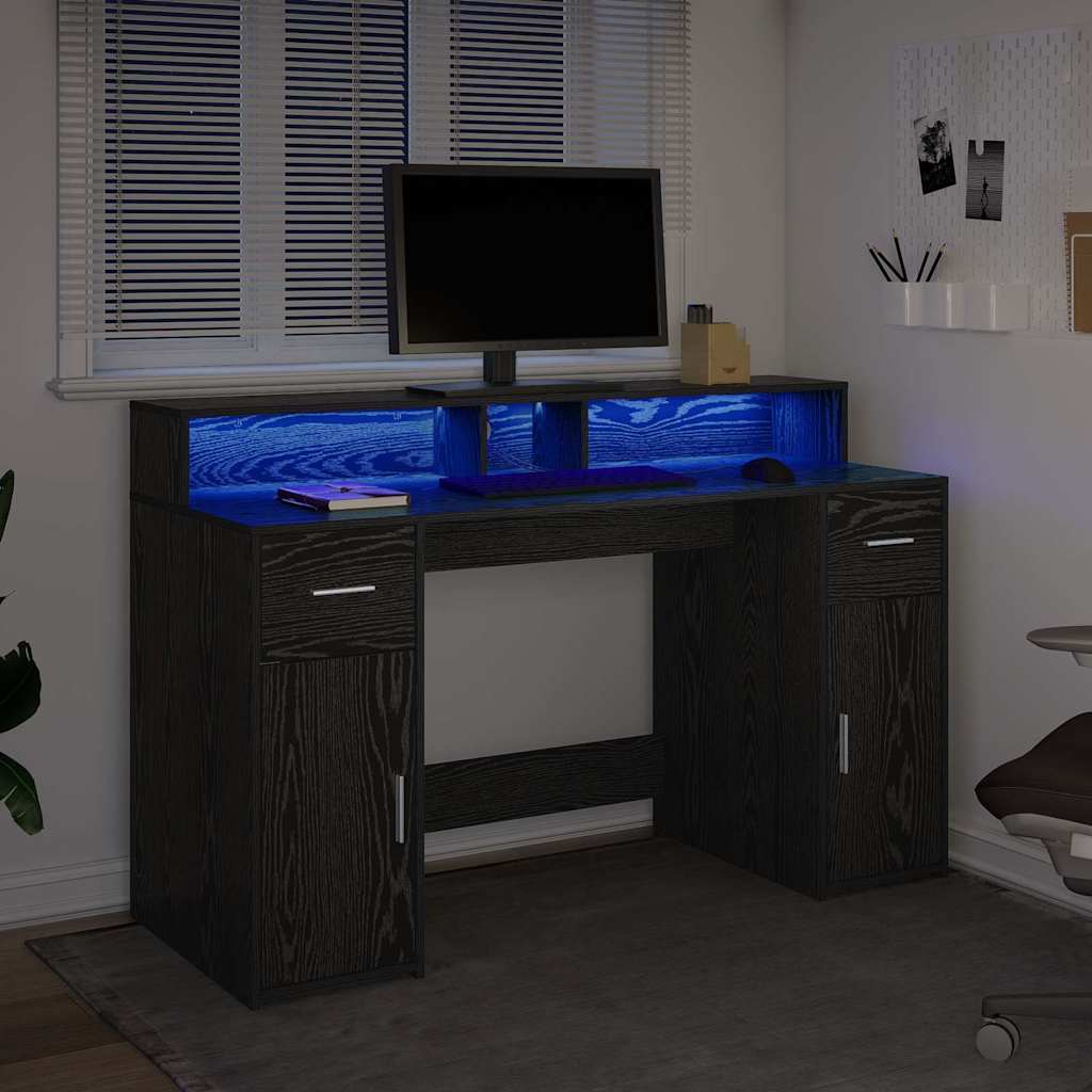 vidaXL Desk with Drawer Black oak 140 x 55 x 91 cm Engineered wood