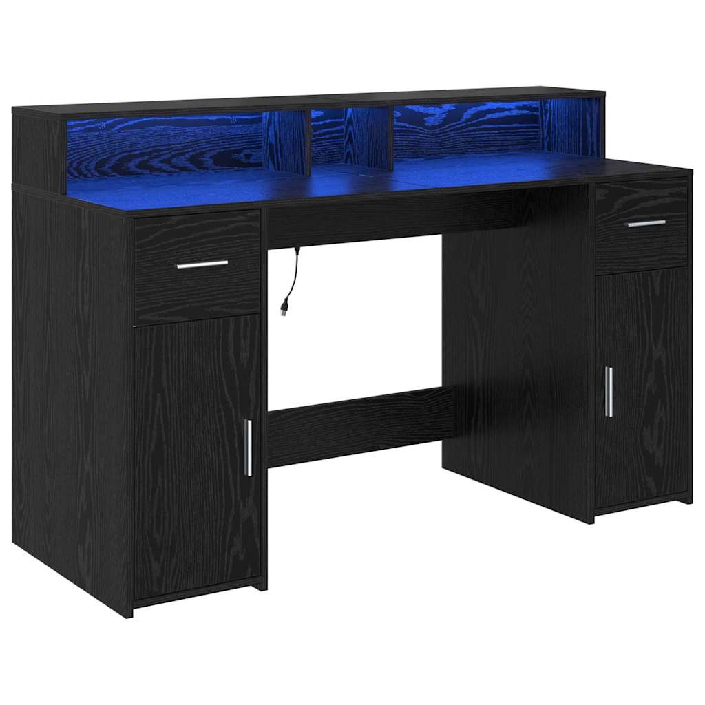 vidaXL Desk with Drawer Black oak 140 x 55 x 91 cm Engineered wood
