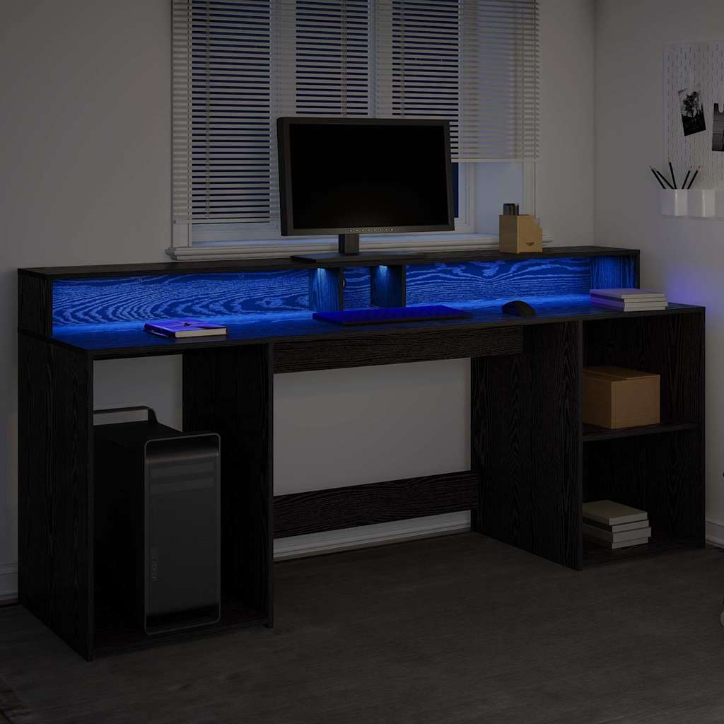 vidaXL Desk with Drawer Black oak 200 x 55 x 91 cm Engineered wood