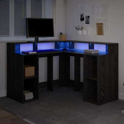 vidaXL Desk with Shelf Black Oak 130 x 130 x 91 cm Engineered wood