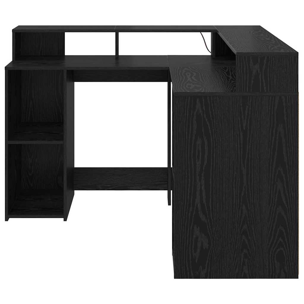 vidaXL Desk with Shelf Black Oak 130 x 130 x 91 cm Engineered wood