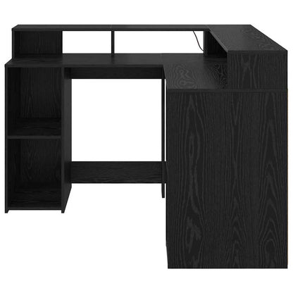 vidaXL Desk with Shelf Black Oak 130 x 130 x 91 cm Engineered wood