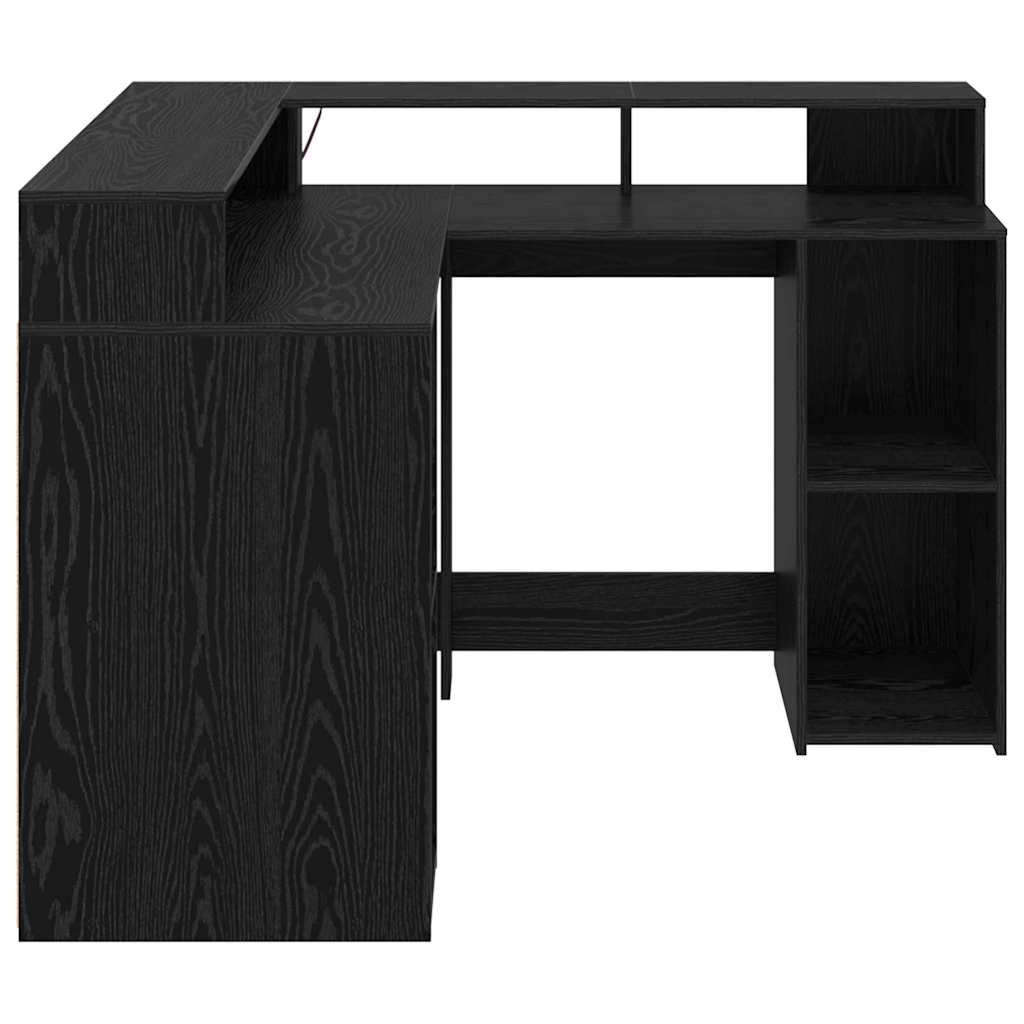 vidaXL Desk with Shelf Black Oak 130 x 130 x 91 cm Engineered wood