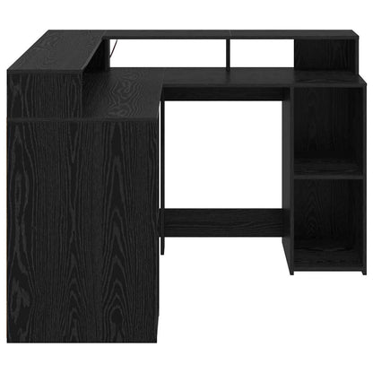 vidaXL Desk with Shelf Black Oak 130 x 130 x 91 cm Engineered wood