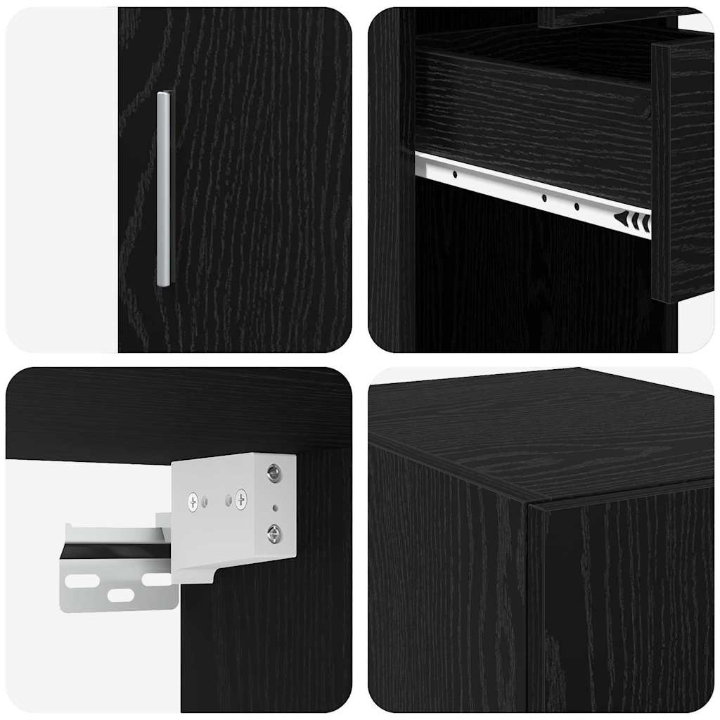 vidaXL Storage Cabinet with Drawer 2 pcs Black Oak 30 x 42.5 x 225 cm