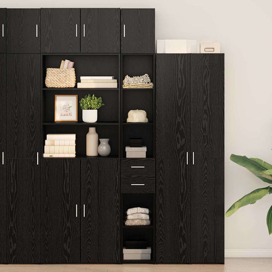 vidaXL Storage Cabinet with Drawer 2 pcs Black Oak 30 x 42.5 x 225 cm
