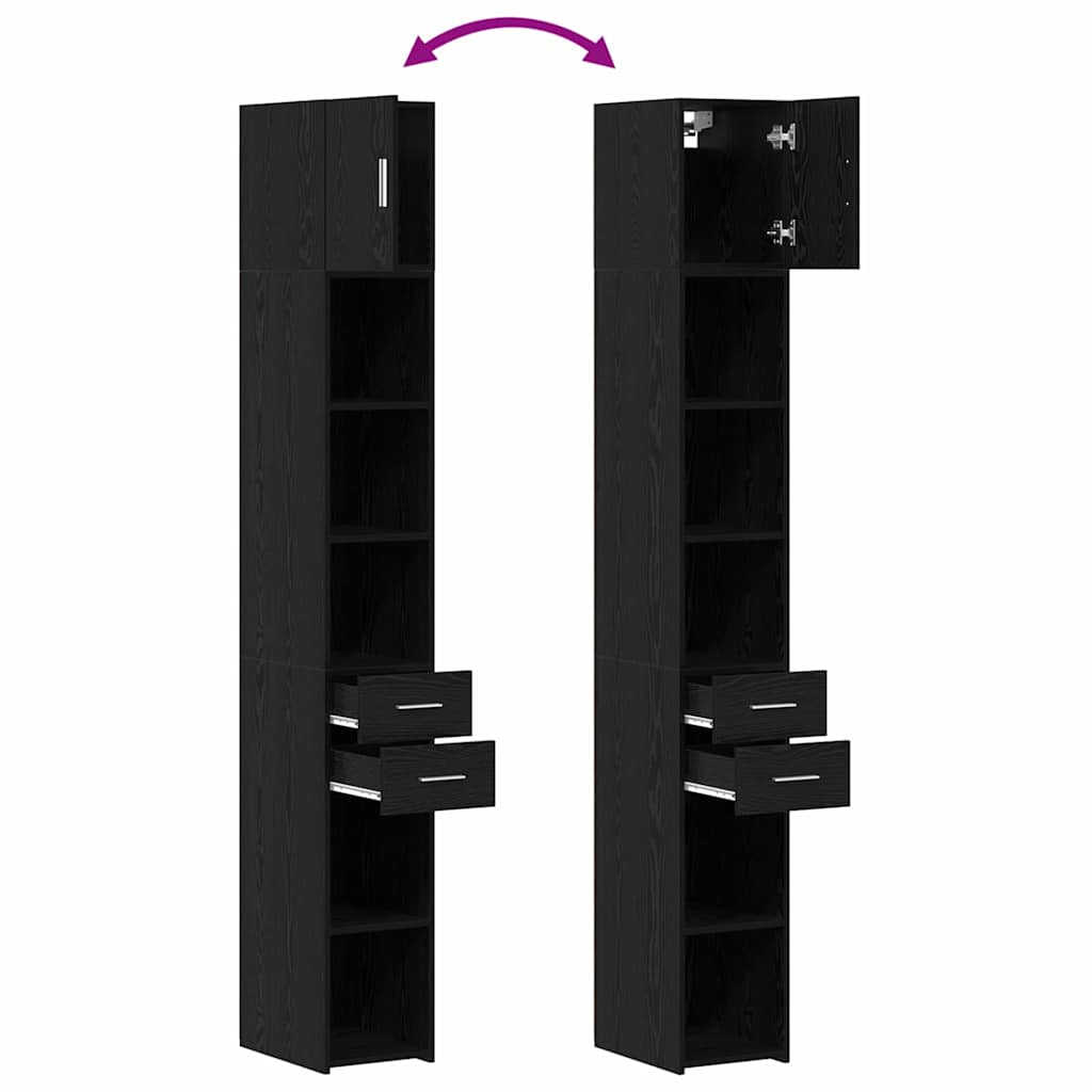 vidaXL Storage Cabinet with Drawer 2 pcs Black Oak 30 x 42.5 x 225 cm
