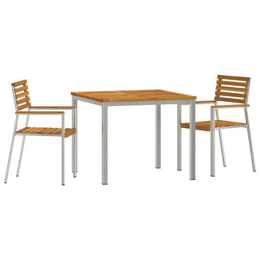 vidaXL Garden Dining Set 3 pcs Solid Acacia Wood and Stainless Steel