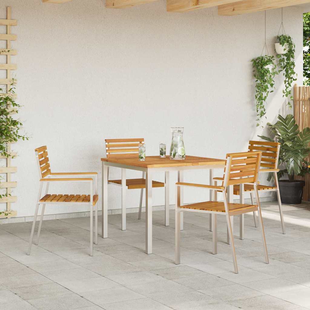 vidaXL Garden Dining Set 5 pcs Solid Acacia Wood and Stainless Steel