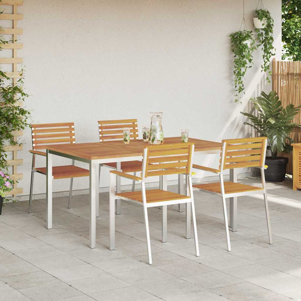 vidaXL Garden Dining Set 5 pcs Solid Acacia Wood and Stainless Steel