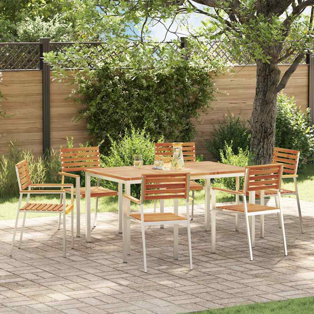 vidaXL Garden Dining Set 7 pcs Solid Acacia Wood and Stainless Steel