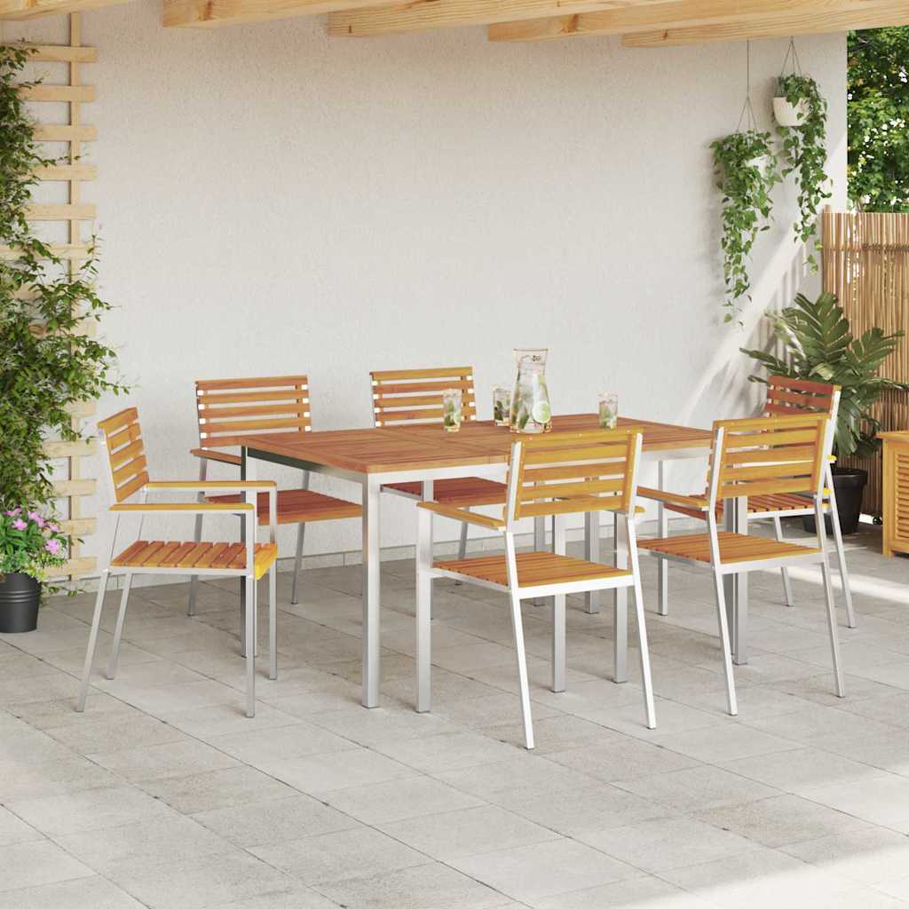 vidaXL Garden Dining Set 7 pcs Solid Acacia Wood and Stainless Steel