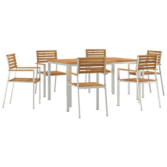vidaXL Garden Dining Set 7 pcs Solid Acacia Wood and Stainless Steel