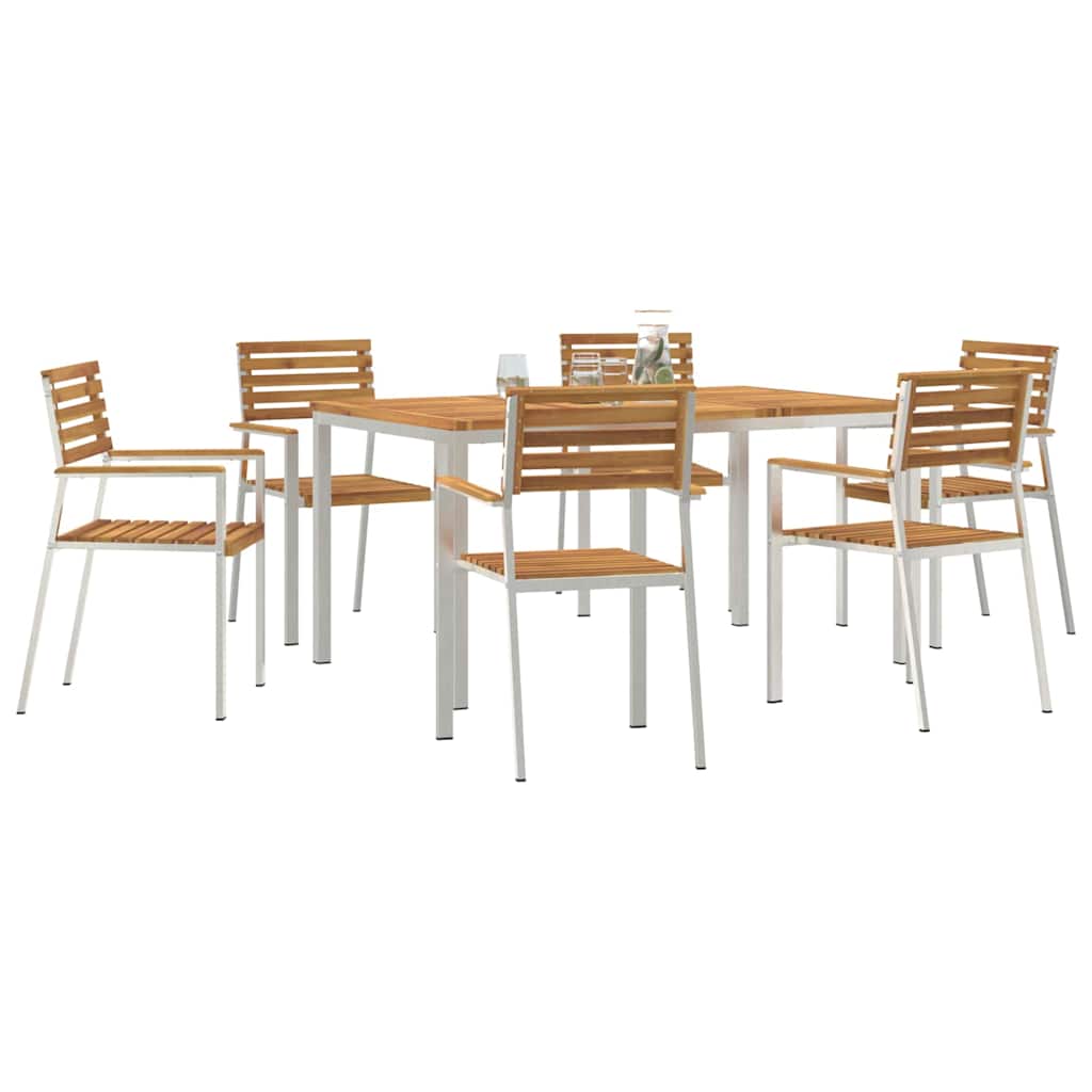 vidaXL Garden Dining Set 7 pcs Solid Acacia Wood and Stainless Steel