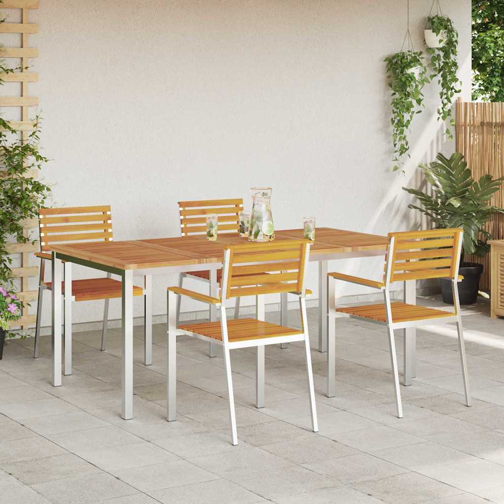 vidaXL Garden Dining Set 5 pcs Solid Acacia Wood and Stainless Steel
