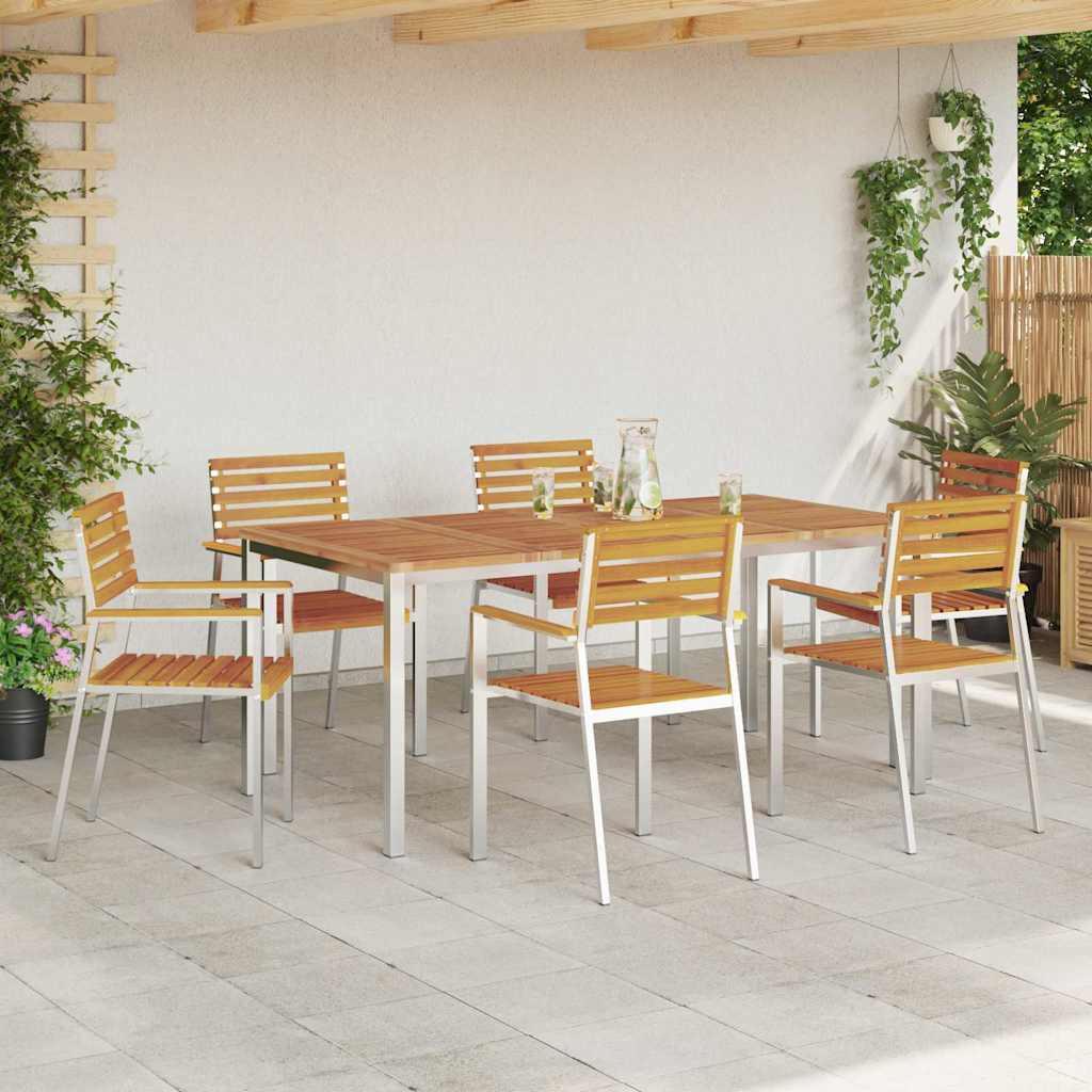 vidaXL Garden Dining Set 7 pcs Solid Acacia Wood and Stainless Steel