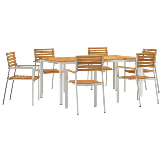 vidaXL Garden Dining Set 7 pcs Solid Acacia Wood and Stainless Steel