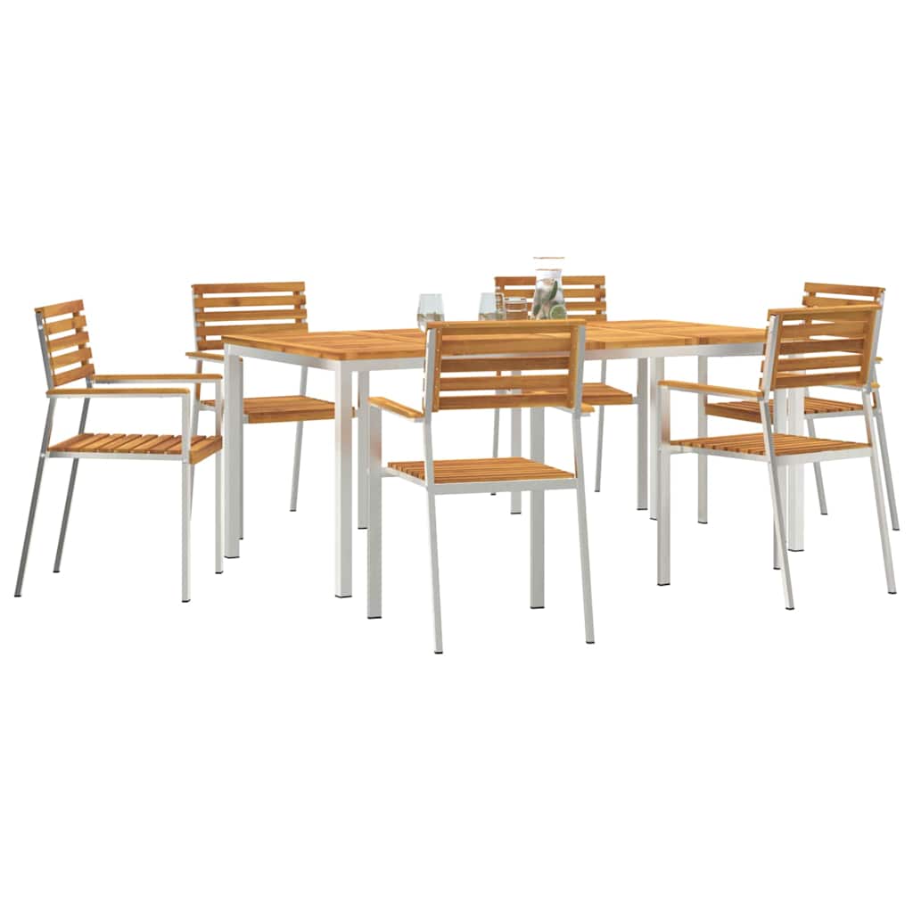 vidaXL Garden Dining Set 7 pcs Solid Acacia Wood and Stainless Steel