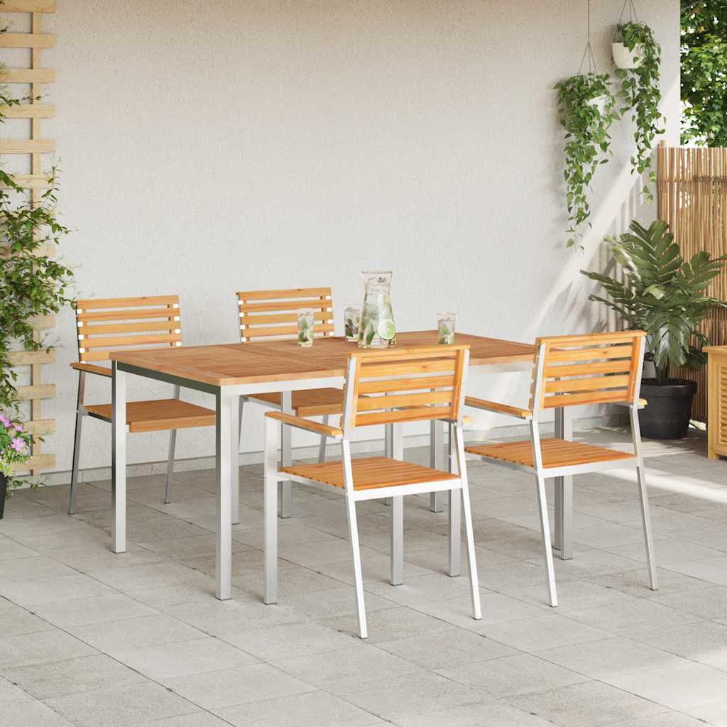 vidaXL Garden Dining Set 5 pcs Solid Teak Wood and Stainless Steel