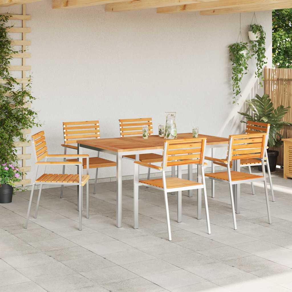 vidaXL Garden Dining Set 7 pcs Solid Teak Wood and Stainless Steel