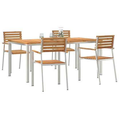 vidaXL Garden Dining Set 5 pcs Solid Teak Wood and Stainless Steel