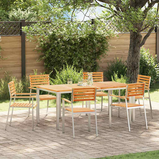 vidaXL Garden Dining Set 7 pcs Solid Teak Wood and Stainless Steel