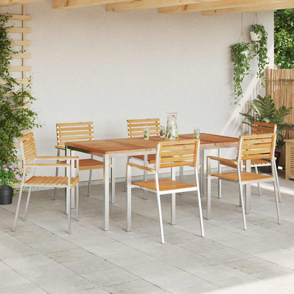 vidaXL Garden Dining Set 7 pcs Solid Teak Wood and Stainless Steel