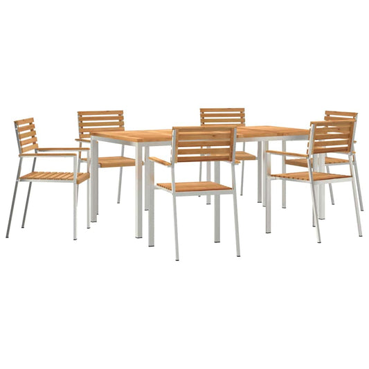 vidaXL Garden Dining Set 7 pcs Solid Teak Wood and Stainless Steel