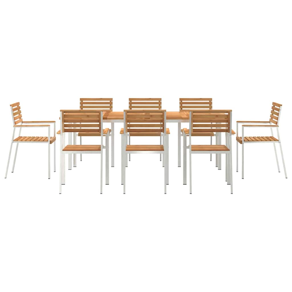vidaXL Garden Dining Set 9 pcs Brown Solid teak wood & stainless steel