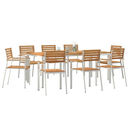 vidaXL Garden Dining Set 9 pcs Brown Solid teak wood & stainless steel