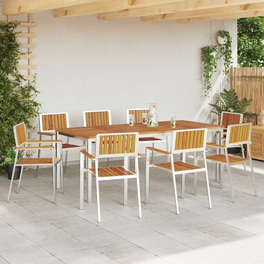 vidaXL Outdoor Dining Set 9 pcs Solid Acacia Wood and Stainless Steel