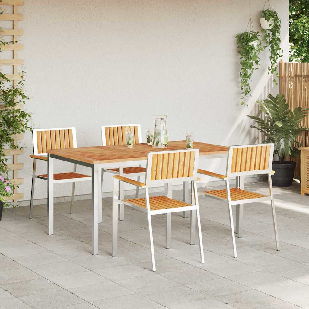 vidaXL Outdoor Dining Set 5 pcs Solid Teak Wood and Stainless Steel