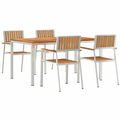vidaXL Outdoor Dining Set 5 pcs Solid Teak Wood and Stainless Steel