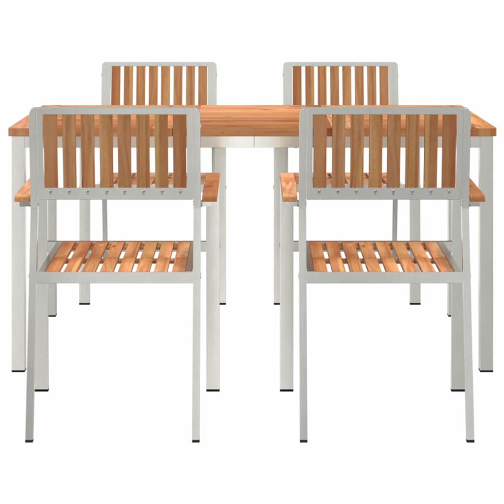 vidaXL Outdoor Dining Set 5 pcs Solid Teak Wood and Stainless Steel