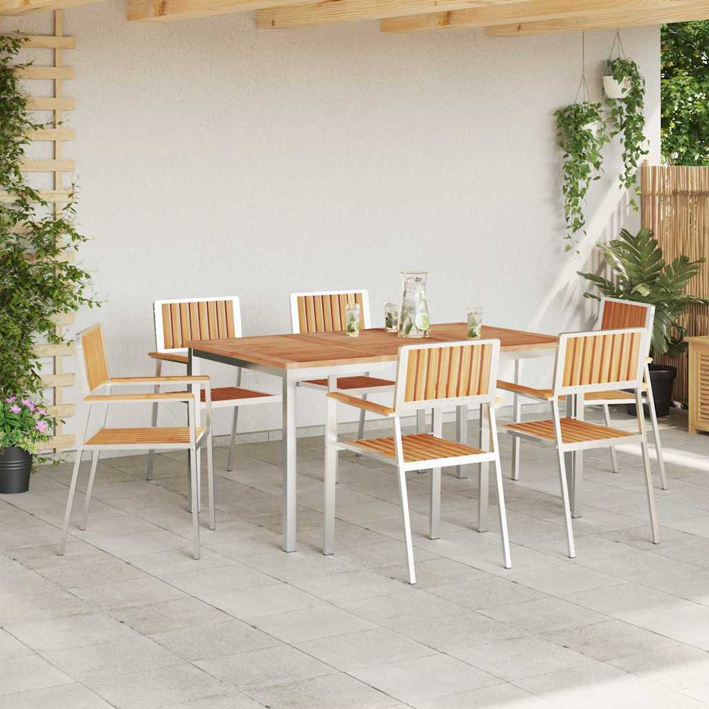 vidaXL Outdoor Dining Set 7 pcs Solid Teak Wood and Stainless Steel